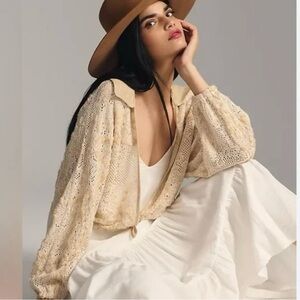 By Anthropologie Cropped Lace Cardigan Sweater Size M/L